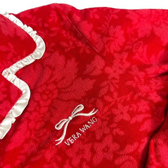 Vera Wang Pajama Shirt Red Floral White Ruffle Trim Long Sleeve Women's Large - Picture 7 of 9